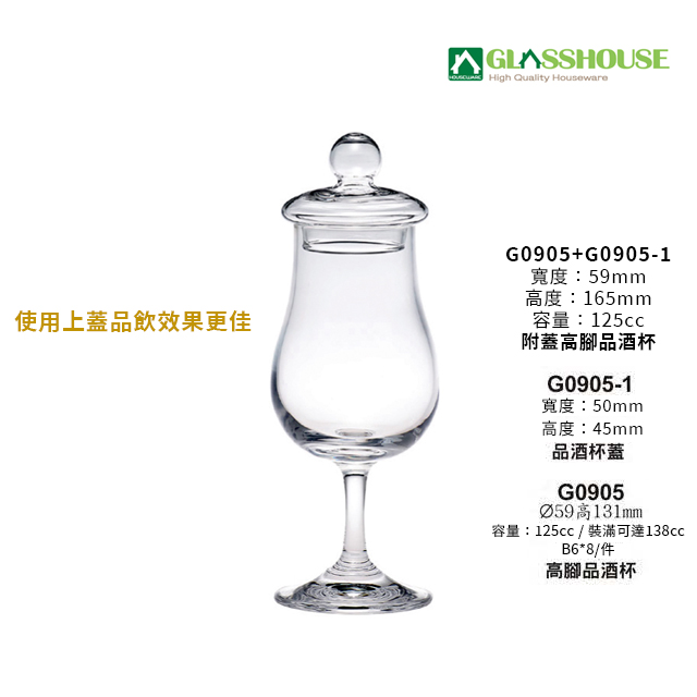 星羽默小舖｜台灣品牌 GLASSHOUSE 附蓋 高腳品酒杯 125cc (1入) 優惠中! 上蓋及杯子可單獨購買 威士忌杯 聞香杯